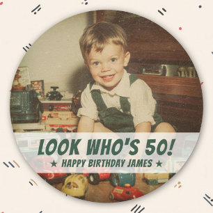 Benutzerdefiniertes Foto Geburtstag Retro Kindheit Runder Aufkleber