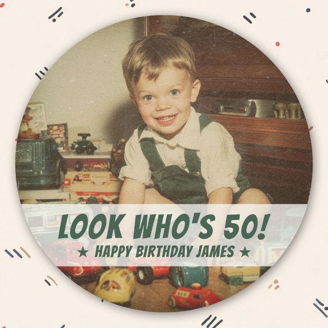Benutzerdefiniertes Foto Geburtstag Retro Kindheit Runder Aufkleber (Von Creator hochgeladen)
