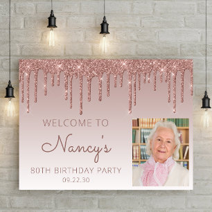 Benutzerdefiniertes Foto Glam Rose Gold 80. Geburt Poster