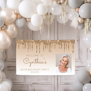 Benutzerdefiniertes Foto Gold Glitter Drip 60. Geb Banner