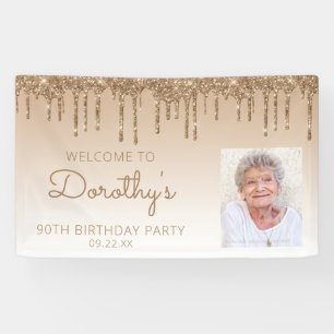 Benutzerdefiniertes Foto Gold Glitter Drip 90. Geb Banner