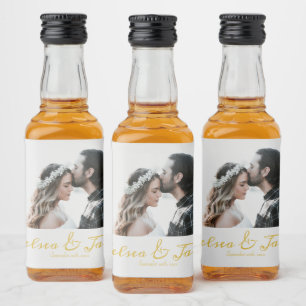 Benutzerdefiniertes Foto Gold Kalligrafie Hochzeit Alkoholflaschenetikett