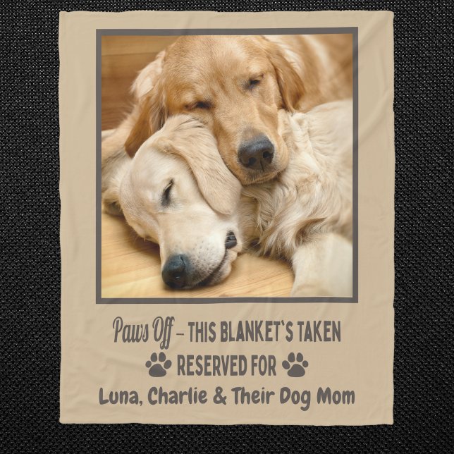 Benutzerdefiniertes Foto Haustier Hund  Fleecedecke (Custom dog photo blanket with name & “Paws Off” quote. Perfect for dog moms, dads & pet lovers!)