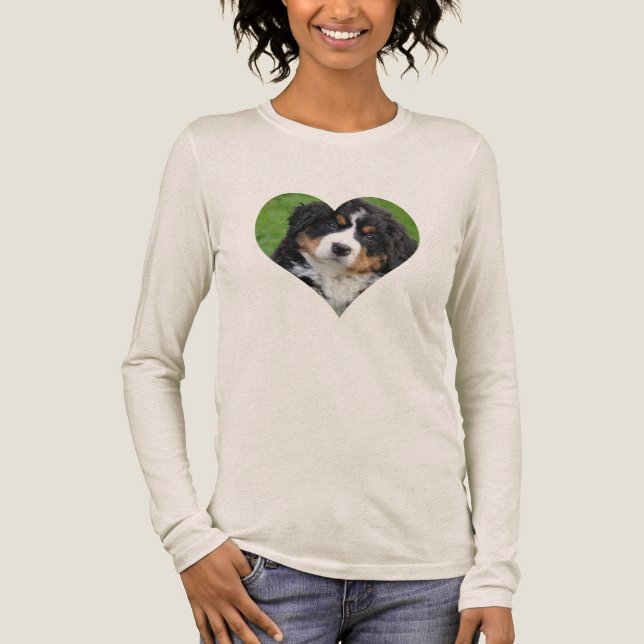 Benutzerdefiniertes Foto HERZ Hund Mama lange Ärme Tri-Blend Shirt (Vorderseite)