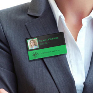Benutzerdefiniertes Foto-ID-Logo Grün Schwarz Magn Namenschild