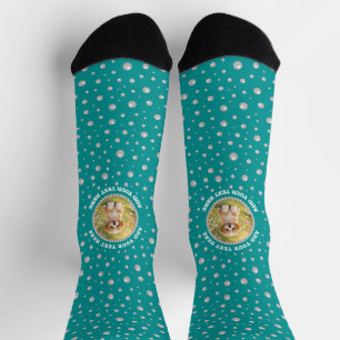 Benutzerdefiniertes Foto in Perlenkreis auf Cyan-G Socken