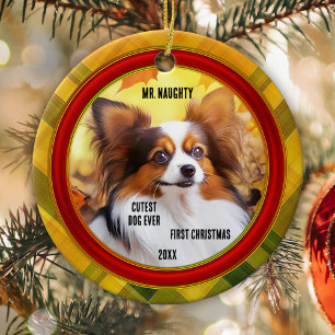 Benutzerdefiniertes Foto Kariert Niedlicher Welpen Keramik Ornament