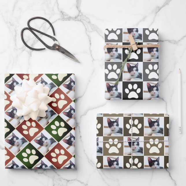 Benutzerdefiniertes Foto Katze und Dog Paw Druckmu Geschenkpapier Set (Vorderseite)