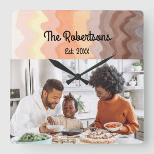 Benutzerdefiniertes Foto-Keepake Retrostreifen omb Quadratische Wanduhr