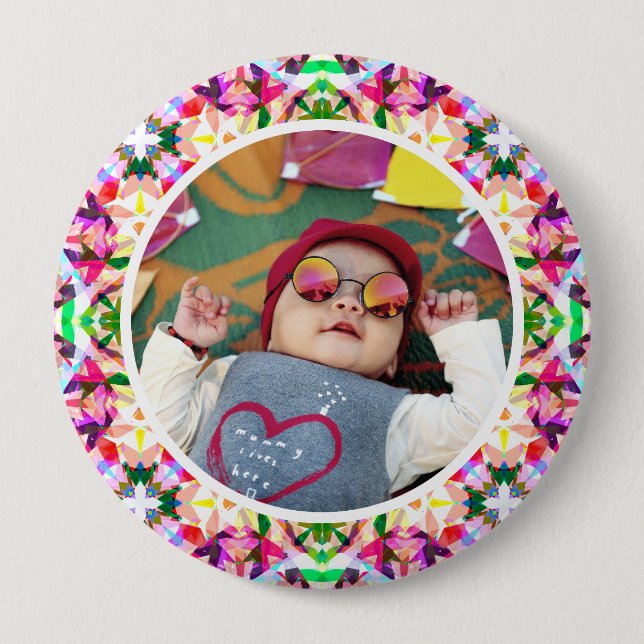 Benutzerdefiniertes Foto Lebendige rosa Muttertags Button (Vorderseite)
