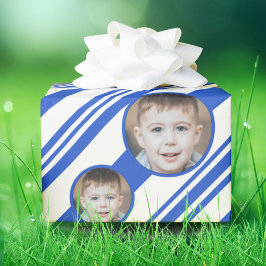 Benutzerdefiniertes Foto Logo Blau und Weiß Streif Geschenkpapier