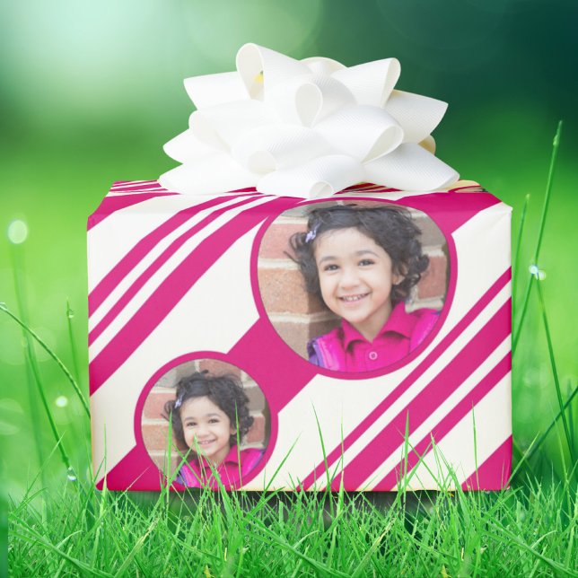 Benutzerdefiniertes Foto Logo Rot und Weiß Candy C Geschenkpapier (Von Creator hochgeladen)