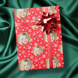 Benutzerdefiniertes Foto Logo Snowflake Rot Festiv Geschenkpapier