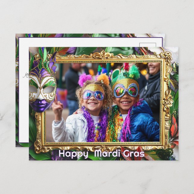 Benutzerdefiniertes Foto 💚 💜 Mardi Gras Magic Postkarte (Vorne/Hinten)