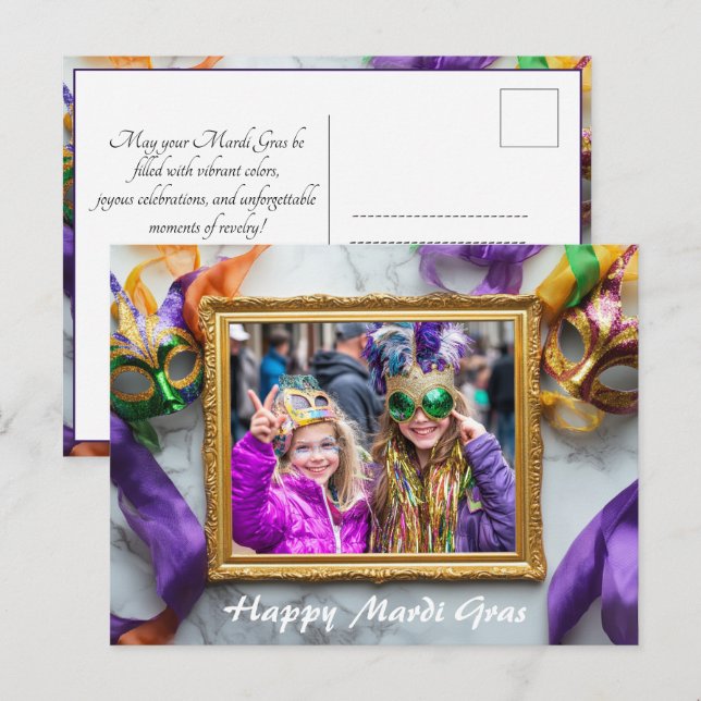 Benutzerdefiniertes Foto 💚 💜 Mardi Gras Magic Postkarte (Vorne/Hinten)