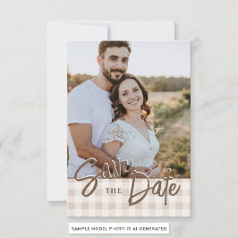 Benutzerdefiniertes Foto mit beigem Gingham Save-t Save The Date