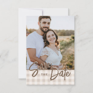 Benutzerdefiniertes Foto mit beigem Gingham Save-t Save The Date