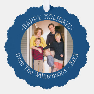 Benutzerdefiniertes Foto mit dem Namen Blue Border Ornament Karte