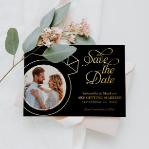 Benutzerdefiniertes Foto mit Diamantring-Hochzeit Folieneinladung