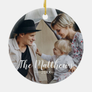 Benutzerdefiniertes Foto mit Familienname Keramik Ornament