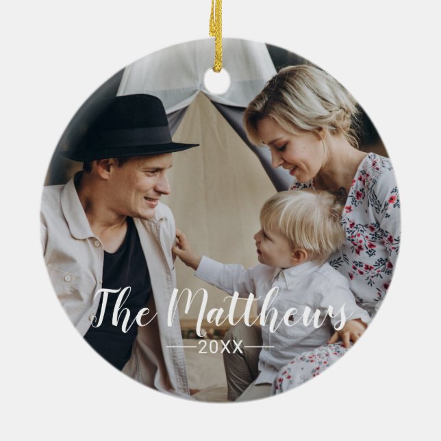 Benutzerdefiniertes Foto mit Familienname Keramik Ornament (Hinten)