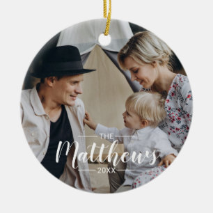 Benutzerdefiniertes Foto mit Familienname Keramik Ornament
