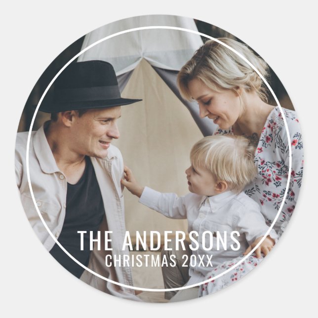 Benutzerdefiniertes Foto mit Familienname Runder Aufkleber (Vorderseite)