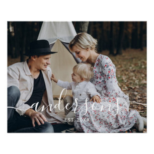 Benutzerdefiniertes Foto mit Familienname und Grün Poster