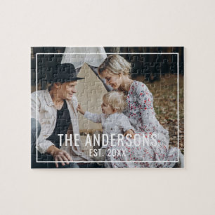 Benutzerdefiniertes Foto mit Familienname und Grün Puzzle