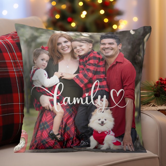 Benutzerdefiniertes Foto mit Family Script-Overlay Kissen (Custom Photo with Family Script Overlay Double Sided Throw Pillow - Just add your favorite photo)