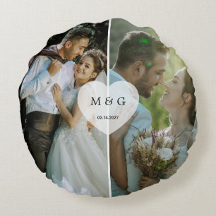 Benutzerdefiniertes Foto mit Monogramm und Datumss Rundes Kissen