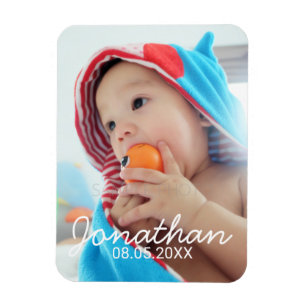 Benutzerdefiniertes Foto mit Name und Datum Magnet