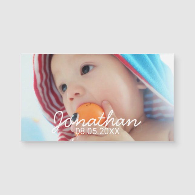 Benutzerdefiniertes Foto mit Name und Datum Magnetkarte (Vorderseite)