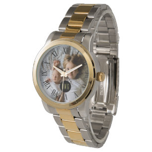 Benutzerdefiniertes Foto   Monogramm   römische Za Armbanduhr