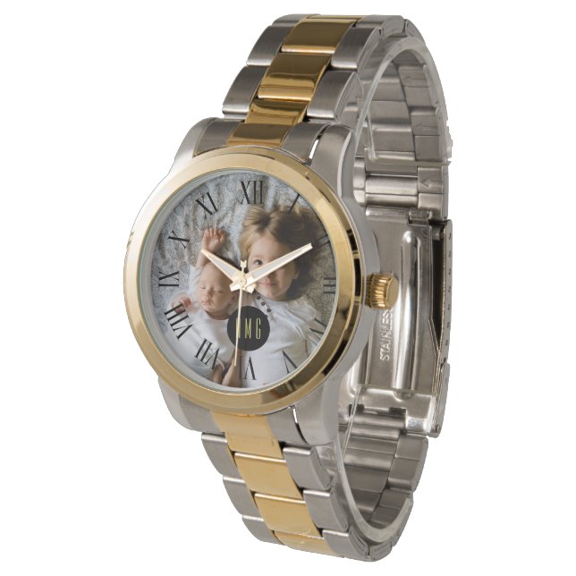 Benutzerdefiniertes Foto | Monogramm | römische Za Armbanduhr (Schrägansicht)