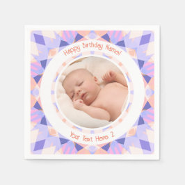 Benutzerdefiniertes Foto Name Alter Rosa Lila Gebu Serviette