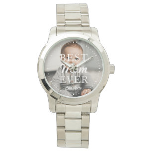 Benutzerdefiniertes Foto Name Beste Mama je Silver Armbanduhr
