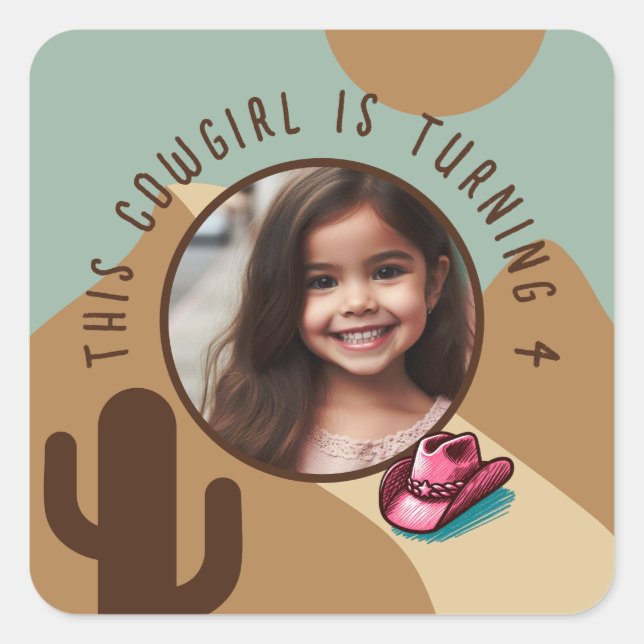 Benutzerdefiniertes Foto Name jedes alten Cowgirl- Quadratischer Aufkleber (Vorderseite)