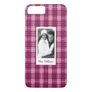 Benutzerdefiniertes Foto & Name Pixel Karo Magenta Case-Mate iPhone Hülle