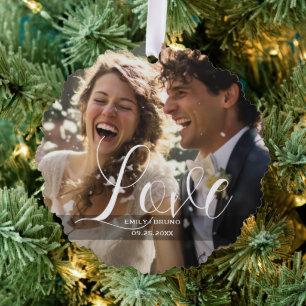 Benutzerdefiniertes Foto, Name und Text Ornament Karte