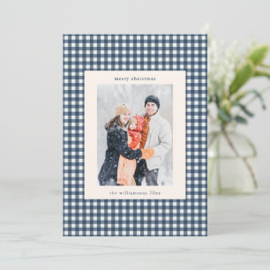 Benutzerdefiniertes Foto Navy Blau Gingham Karo We Feiertagskarte