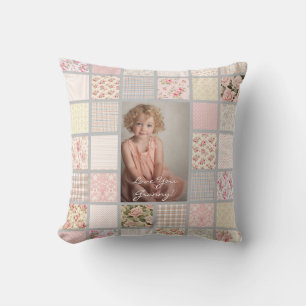 Benutzerdefiniertes Foto Pink & Grau Patchwork Kissen
