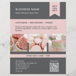 Benutzerdefiniertes Foto-QR-Bäckerei-Grau-Rosa- Fl Flyer