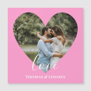 Benutzerdefiniertes Foto Rosa Herzrahmen Moderne K Magnetkarte