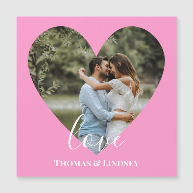 Benutzerdefiniertes Foto Rosa Herzrahmen Moderne K Magnetkarte (Vorderseite)