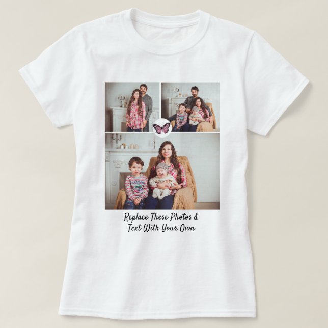 Benutzerdefiniertes Foto/rosa Schwarzer Schmetterl T-Shirt (Design vorne)