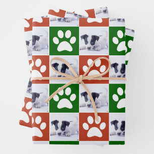 Benutzerdefiniertes Foto Rot und Grün Paw Druckmus Geschenkpapier Set