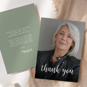 Benutzerdefiniertes Foto Sage Green 70. Geburtstag Dankeskarte