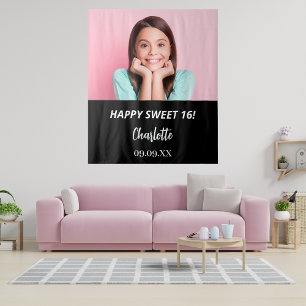 Benutzerdefiniertes Foto Schwarz Weiß Sweet 16 Par Wandteppich