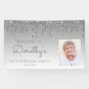 Benutzerdefiniertes Foto Silber Glitter Drip 90. G Banner